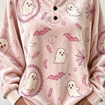 Spooky Season Velvet Long Sleeve Halloween Shirt with Buttons