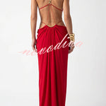 Athena Metal-Link Cutout Design Back Lace-up Drape Maxi Dress