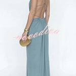 Athena Metal-Link Cutout Design Back Lace-up Drape Maxi Dress