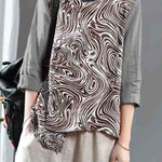 Loose Orange Embroidered Floral Linen Top Half Sleeve