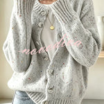 Atmospheric Mixed Color Knit Colorful Dots Button Up Long Sleeve Cardigan