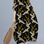 Plus Size Orange O-Neck Striped Summer Cotton Maxi Dresses