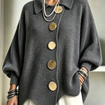 Shelia Knit Oversized Metal Buckle Balloon Sleeve Lapel Cardigan