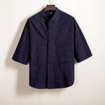 Cotton and Linen Jacquard Vintage Half Sleeve Shirt