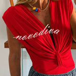 Ellie Stretch Fabric Deep V-neck Ruched Detail Short Sleeve Bodysuit