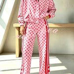 Lucienne Polka Dot Striped Star Print Zipper High Neck Pocket Sporty Jacket