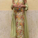 Riviera Unique Print Slit Tank Midi Dress and Satin Kimono Cover-up Two Pieces Set