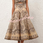 Luna Linen Blend Paisley Print Twist Back Smocked Pocket Slip Midi Dress