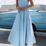 Solid Color Halter Neck Bow Tie Elegant Waist-cinching Midi Dress