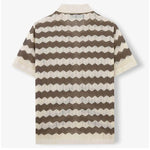 KZZ Men's Retro Hong Kong Style Wavy Open-Knit Polo Shirt