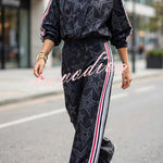 Rylee Colorblock Striped Star Print High Rise Elastic Waist Wide Leg Pants