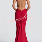 Thekla Stretch Slinky Jersey High Neck Ruched Backless Drape Maxi Dress