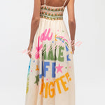 Unique Printed Spaghetti Strap Pleated Casual Maxi Dress