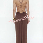 Athena Metal-Link Cutout Design Back Lace-up Drape Maxi Dress