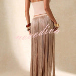 Aria Metallic Fringe Halter Top & Tassel Maxi Skirt Set