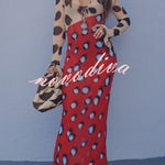 Sabine Animal and Butterfly Print Colorblock Long Sleeve Bias Cut Maxi Dress