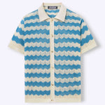 KZZ Men's Retro Hong Kong Style Wavy Open-Knit Polo Shirt