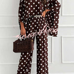 Verne Linen Blend Polka Dot Batwing Sleeve Top and Elastic Waist Pocket Loose Pants Set