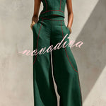 Elysia Contrast-Stitch Linen Two-Piece Set