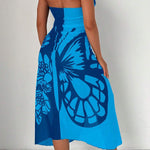 Fashionable Color-blocked Butterfly Print Resort Cover-up Midi Dress