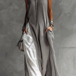 Stylish Color-blocked Round Neck Sleeveless Casual Pocket Loose Maxi Dress