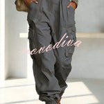 Street Style Solid Color High Waist Pocketed Loose Fit Cargo Pants