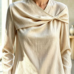 Draped Twist-Front Textured Blouse