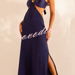 Metal Shell Straps Elastic Bikini and Slit Cover-up Dress Three-piece Set