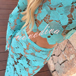 Kylee Floral Cutout Embroidered High Neck Bell Sleeve Crop Top and High Rise Flare Maxi Skirt Set