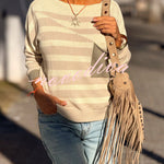 Xander Knit Color-block Stripes Wide Neck Long Sleeve Pocket Relaxed Sweater