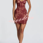 Jaya Floral Lace Contrast Structural Detail Back Lace-up Strapless Slit Mini Dress