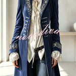 Royal Style Velvet Embroidery Long Sleeve Napoleon Button-down Lapel Coat