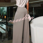 Creative Style High Rise Elastic Waist Pocket Wide Leg Pants