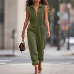 Hannah Clarke | Sleeveless Utility Jumpsuit with Gold Zip For Women