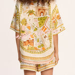 Tropical Vegetation Print Loose Button Elastic Waist Shorts Set