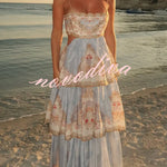 Daylight Unique Print Cutout Waist Back Lace-up Tiered Hem Maxi Dress