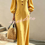 Elegant V-Neck Lantern Sleeve Maxi Dress