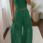 Sienna Embroidered Cut-Out Palazzo Pants Two-Piece Set