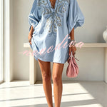 Gypsy Soul V-Neck Puff Sleeve Tunic Dress