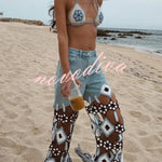 Belma Denim Handmade Embroidered Floral Crochet Detail Tassel Hem Pocket Jeans