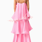 Soft and Smooth Satin Tiered Slip Square Neck A-line Maxi Dress