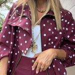 Kadence Polka Dot Zipper Lapel High Neck Drawstring Hem Sporty Jacket