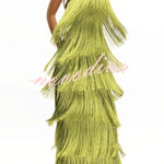 Party Queen Layered Tassel Design Off Shoulder Back Tie-up Maxi Dress