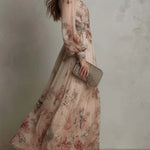 Vintage Floral Chiffon High-Neck Maxi Dress