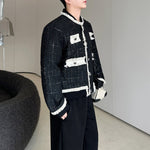 Round Neck Patchwork Raw Edge Suit Jacket