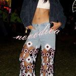 Belma Denim Handmade Embroidered Floral Crochet Detail Tassel Hem Pocket Jeans