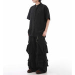 American Black Drape Stand Collar Casual Shirt
