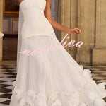 Serafina Strapless Back Lace-up Handcrafted Floral Appliqués Pleated Hem Gown Maxi Dress