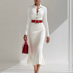 【24-hour shipping out】White Wool Lapel Button Design Maxi Dress