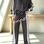 Lucienne Polka Dot Striped Star Print Zipper High Neck Pocket Sporty Jacket